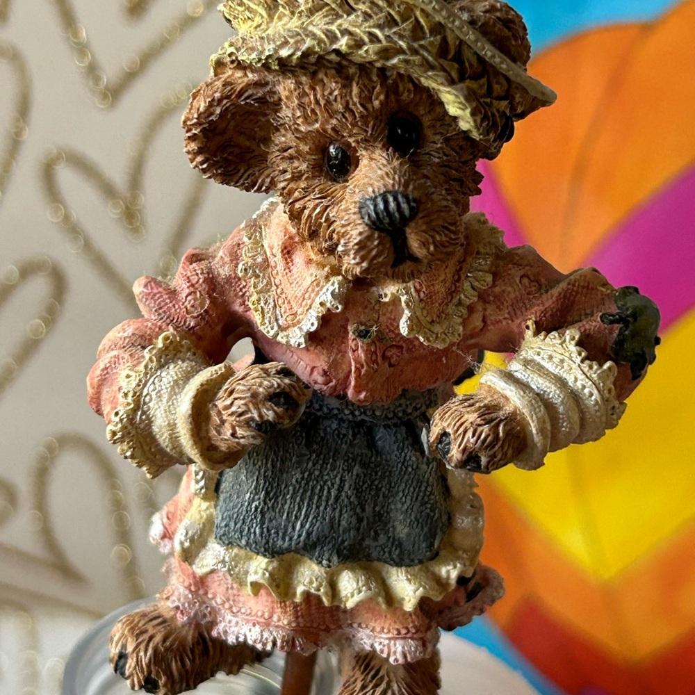 Boyd’s Bears Figurine Plant Spike / Flower Pick, Girl Bear in Dress & Hat